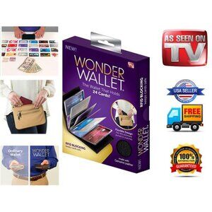 Wonder Wallet Amazing Slim RFID Wallet As Seen on TV Black Leather Wonder Wallet